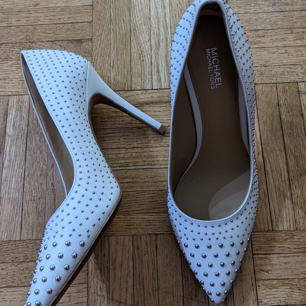 White michael kors studded heels  size 7.5